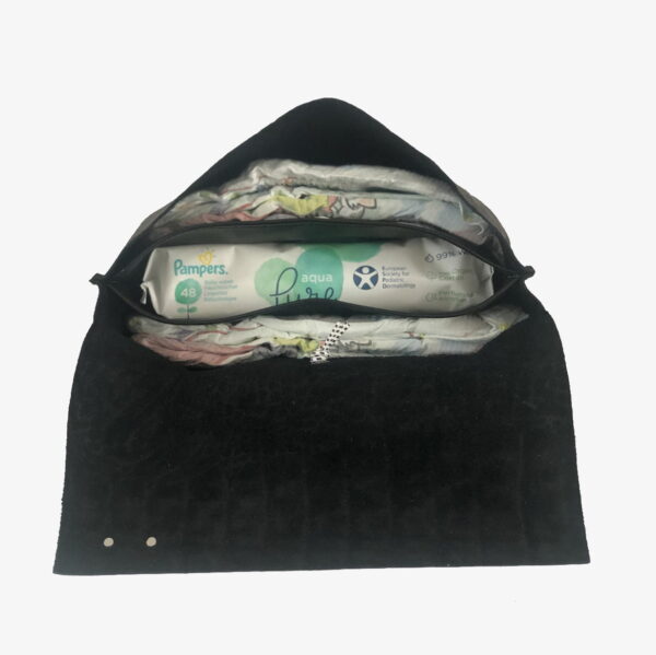 Diaper pouch black leather
